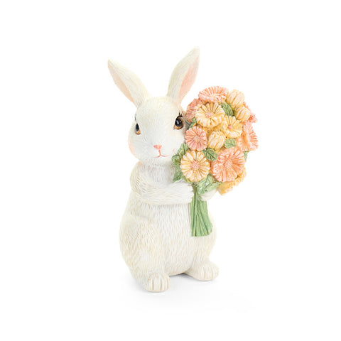 Nuvole di Stoffa Statuina Coniglio pasquale in resina con bouquet H12.5/10 cm 2 varianti (1 unità)