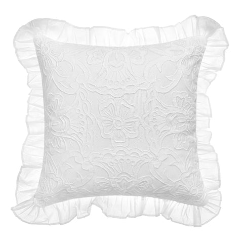 Blanc Mariclò Cuscino arredo quadrato ricamato in cotone bianco "Lace Couture" 45x45 cm