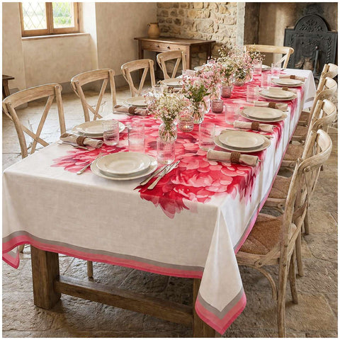 Clodette Tovaglia 12 posti in cotone con Peonie "Bloom" 140x270 cm
