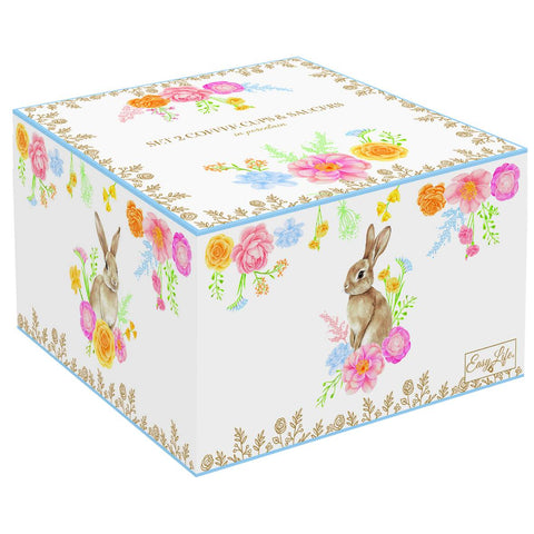 Easy Life Set 2 tazzine caffè di pasqua in porcellana con piattino "Tres Jolie" 120 ml