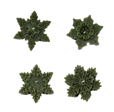 Cereria Parma Fiocco di neve verde innevato artigianale H2,5xD7cm 4 varianti (1pz)