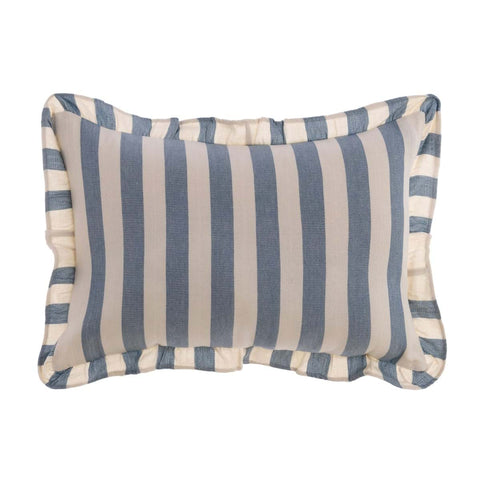 Blanc Mariclò Cuscino arredo in cotone avorio/azzurro con gale "Righe di Sole" 40x60 cm