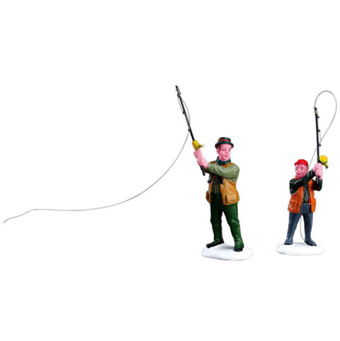 LEMAX Set of two "Flyfishing With Dad" characters in polyresin H10.5 cm