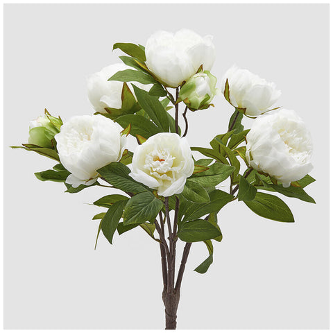 EDG Enzo de Gasperi Mazzo Cespuglio 8 Peonie avorio con foglie artificiale H53 cm - Angelica Home Stabia