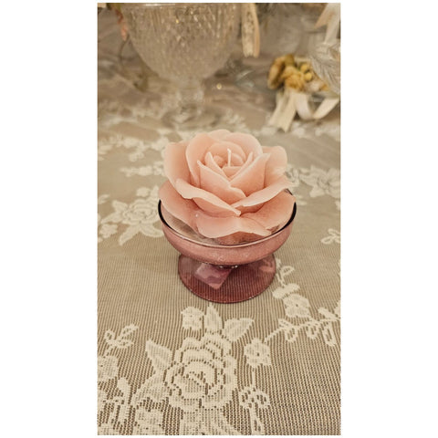 Cereria Parma Alzatina piccola in vetro rosa antico con candela rosa D9xH6 cm