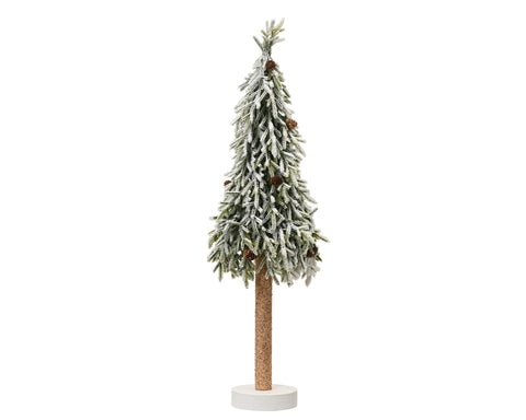 Mini albero di abete allegro e innevato con pigne da interno