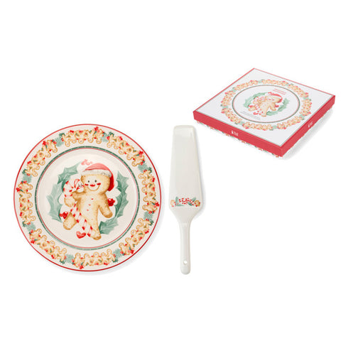 Nuvole di Stoffa Set dolce piatto + paletta "DELICIOUS CHRISTMAS" ceramica D26,7 cm