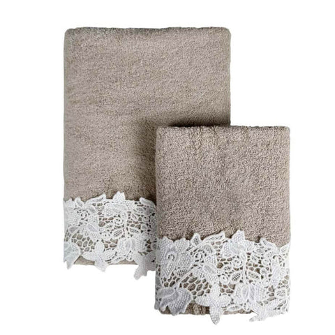 Blanc Mariclò Set 2 asciugamani da bagno con pizzo "Merletto" 40x60/60x110 cm