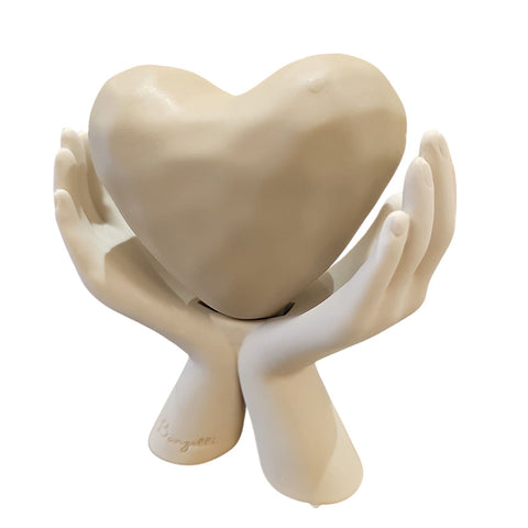 Bongelli Preziosi Scultura Mani doppie Cuore nocciola in marmorino 9x10 cm