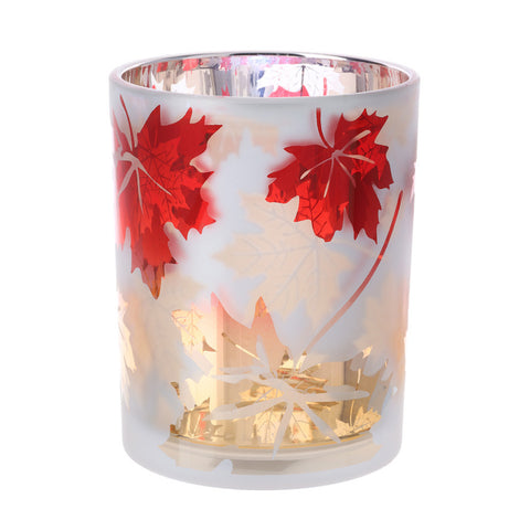 Hervit "Foliage" glass candle holder with leaf decorations + gift box 10xh12.5 cm