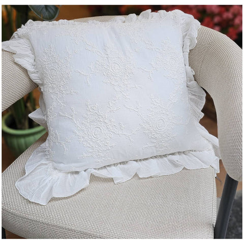 Chez Moi Housse de coussin en dentelle et volant Made in Italy "Etoile Corinzio" 40x40 cm 2 variantes (1pc)
