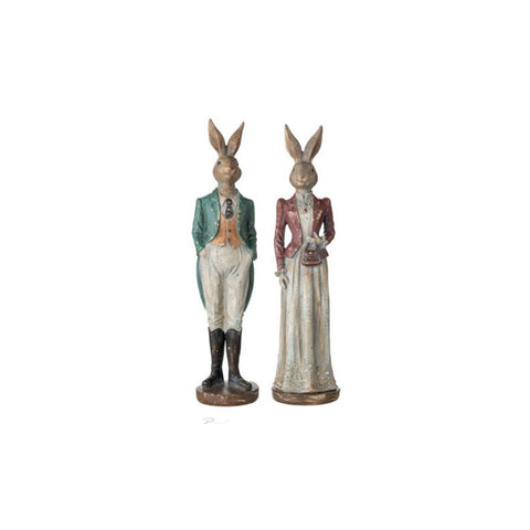 L'Art de Nacchi Paire de figurines de lapins de Pâques en résine vieillie 9x9xH35 cm