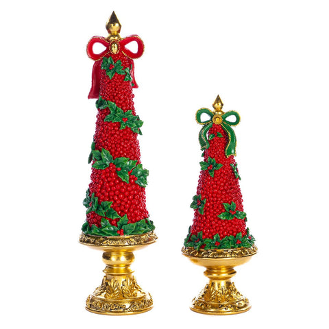 XMAS HOLLY/BERRY TOP.TREE SET/2 TT RD/GRN/GLD 30/48CM