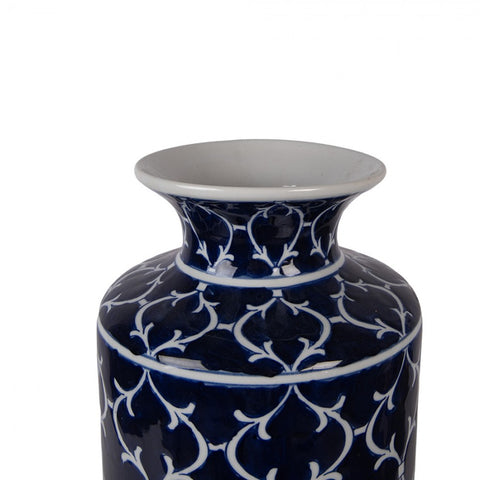 Clayre & Eef Vaso portafiori in ceramica blu/bianco da tavolo D19xH31 cm