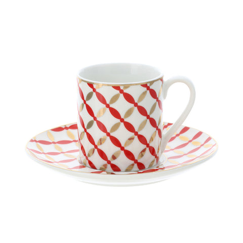 Hervit Coffret 2 tasses à café en porcelaine dorée et rouge + "Vlk Design" 12xh6 cm