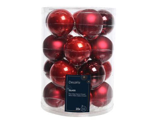 Kaemingk Set of 20 Mixed Red Glass Christmas Balls, 6cm