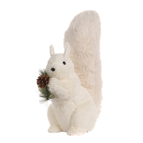 GOODWILL White squirrel in artificial fur with pine cone H44 cm