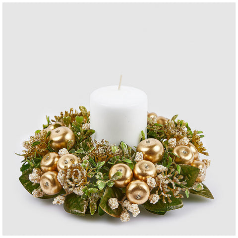 EDG - Enzo De Gasperi Christmas candle holder with gold apples and leaves D20 cm