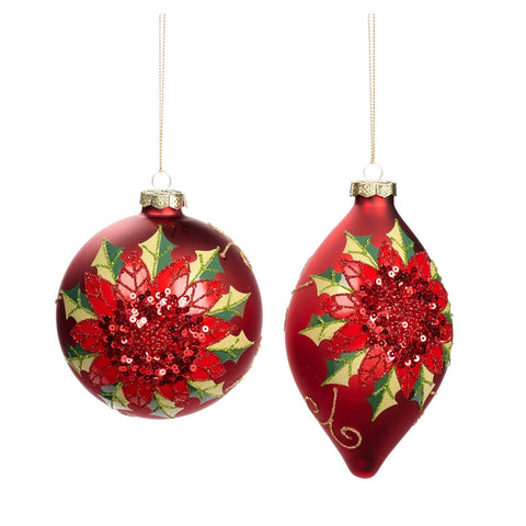 GLSS SEQ.POINSETTIA BALL/FIN.ORN ASS/2 RD 10CM