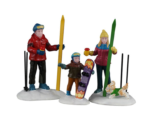 LEMAX Set 3 Personaggi Giornata sugli sci in famiglia "Family Ski Day" H7.8 cm
