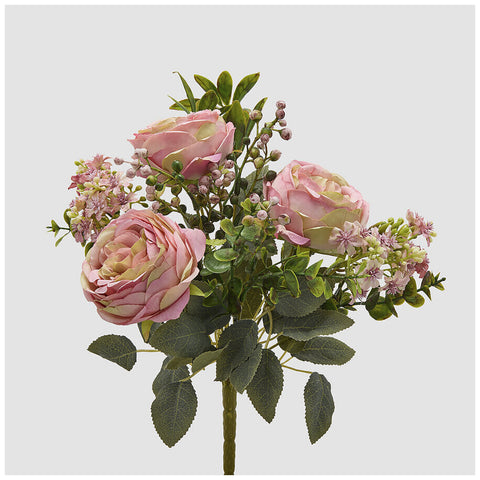 EDG Enzo de Gasperi Mazzo Cespuglio Rose rosa/crema con foglie artificiale H40 cm - Angelica Home Stabia