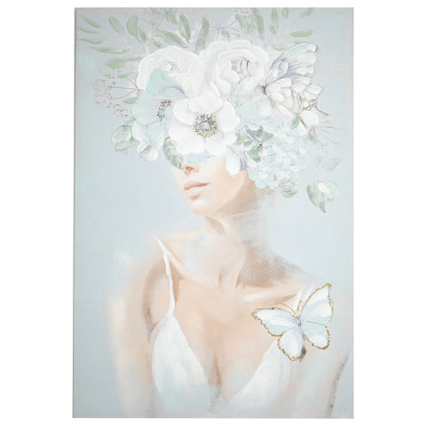 Eurolamp Quadro su tela Donna con fiori e farfalle 80x3x120cm