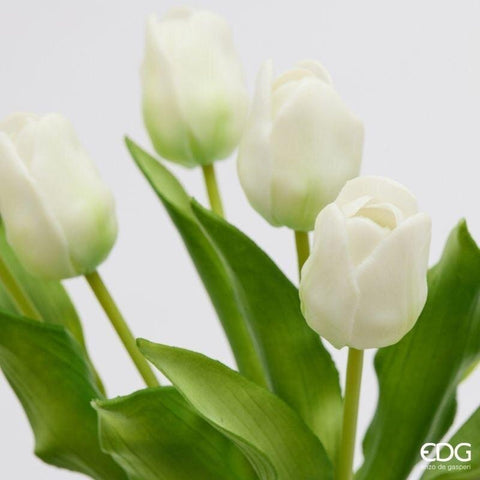 EDG Enzo de Gasperi Bouquet de 7 tulipes artificielles blanches Real-Touch H30 cm