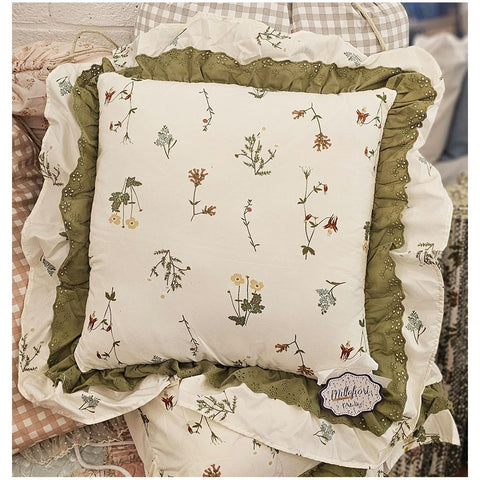 L'Atelier 17 Cuscino d'arredo bianco con frill in pizzo san gallo "Millefiori", Shabby Chic 45x45 cm