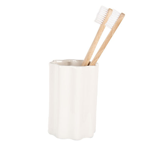 Clayre & Eef Porta Spazzolini da bagno in ceramica bianco 7xH11 cm