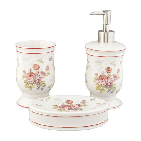 CLAYRE &amp; EEF Set of 3 ceramic bathroom accessories with pink flowers 62820