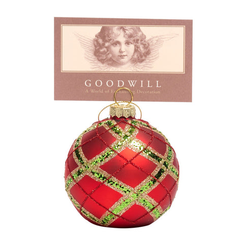 GLSS GLT TARTAN BALL CARDHOLDER TT RD/GRN 8CM