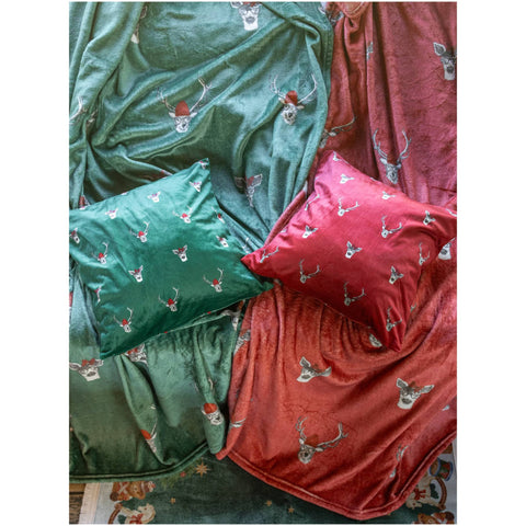 L'Atelier 17 Set Cuscino e Plaid di natale con renne "MRS e MR DEER" 2 varianti(2 unità)