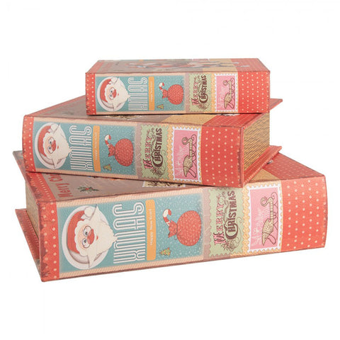 Clayre & Eef Set 3 Scatole Libri natalizi contenitori in legno