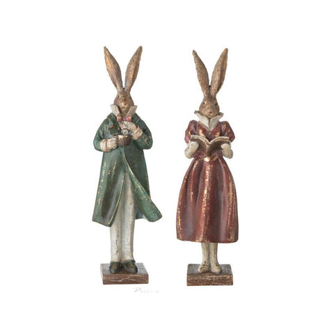 L'Art de Nacchi Paire de figurines de lapins de Pâques en résine vieillie 14 x 11 x H 47 cm