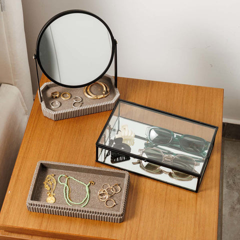 Estia Home Scatola Porta oggetti in vetro specchio e metallo 24x14xH6 cm