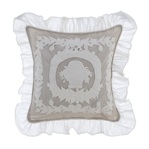 Blanc Mariclò Cuscino in lino con gala Shabby Chic "Dentelle" 50x50 cm