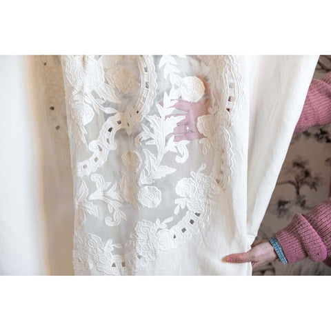 Blanc Mariclò Lot de 2 rideaux en lin mélangé crème « Dentelle », 140x290 cm