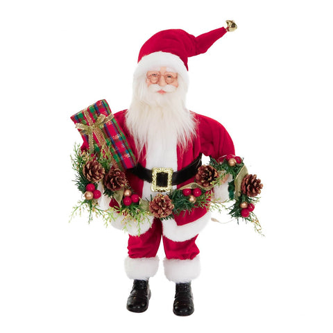 LED FABR.SANTA W/XMAS GARLAND TT RD 48CM batt.op