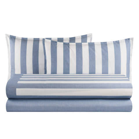 Parure de lit double à rayures blanc perle, draps en coton + 2 taies d'oreiller « Maui »