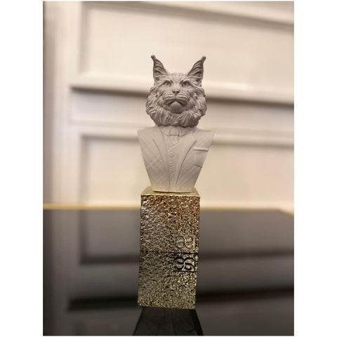 Chiaraela Statuina Busto piccolo Gatto perla su base oro 5xH17 cm