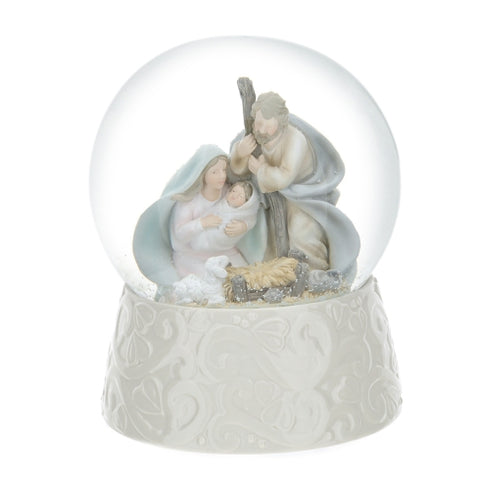 Hervit Boule d'eau/neige Boîte à musique Sainte Famille D15xh20 cm