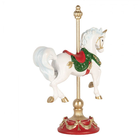 Clayre & Eef Statuina cavallo a dondolo decoro natalizio in resina 16x8x22 cm