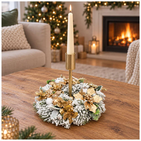 Fiori di Lena Candeliere di natale innevato in metallo oro D20xH19 cm