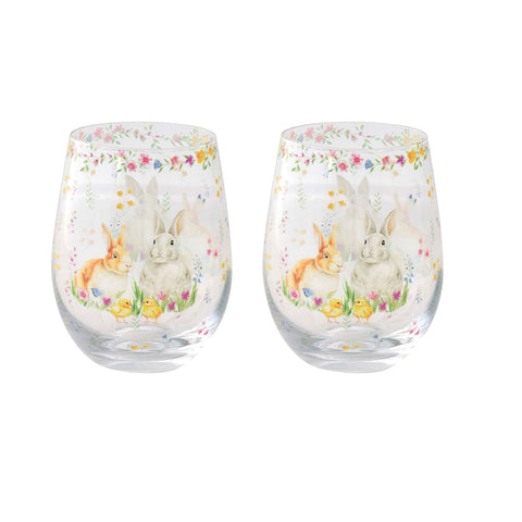 Easy Life Set 2 Bicchieri di pasqua in vetro con conigli "Happy Easter" 500 ml