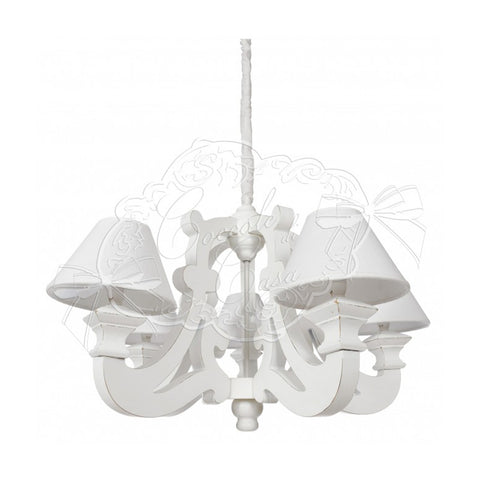 COCCOLE DI CASA Lampadario 5 luci c/cappe ALMA legno bianco decapato D64x50 cm