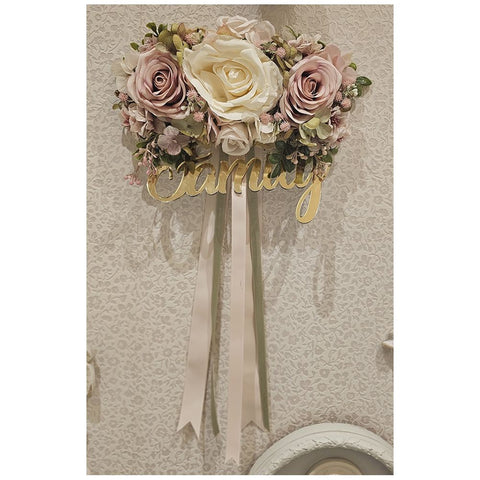 Mata Creazioni Fuoriporta "Family" with hydrangeas and cream roses, pink L25x18 cm