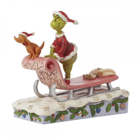 Figurine de Noël Enesco Grinch et Max sur traîneau "Jim Shore" 9x20xH17 cm