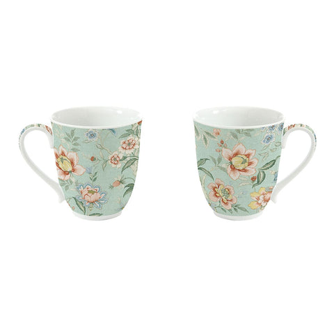 EASY LIFE Set 2 cups with handle Green ZENG porcelain mug with flowers 300 ml