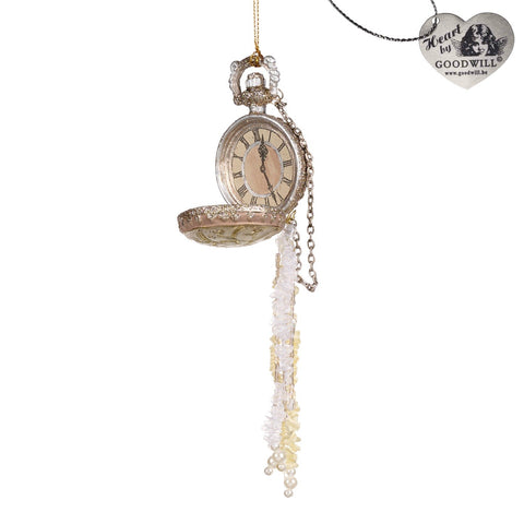 GOODWILL Pendentif horloge en résine pailletée avec perles H21,5 cm