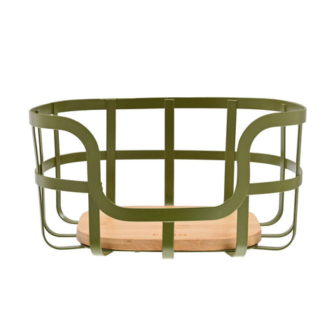Estia Home Cesto Porta frutta in metallo verde e bamboo 24x24xH12,7 cm